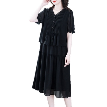 Haljina od šifona s 90-95% poliestera, duljina 99 cm, elegantan stil, presovan završetak