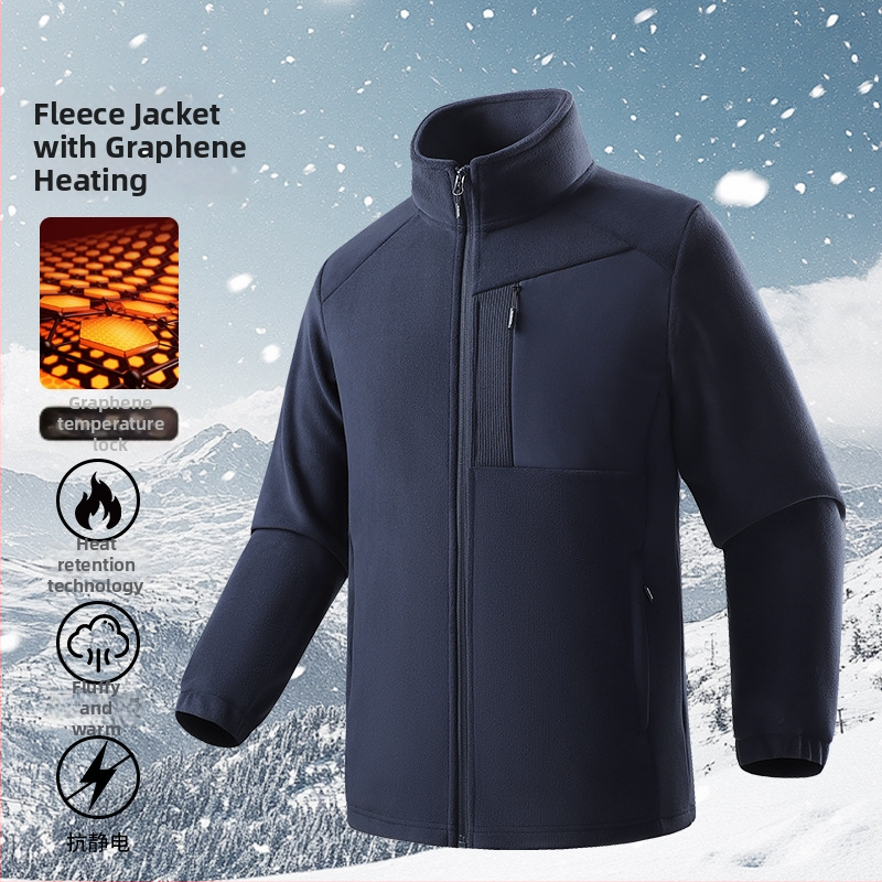 Ανδρικό φλίς μπουφάν με γραφένια επένδυση, εσωτερική φλίς επένδυση, κουκούλα και ψηλή λαιμό, θερμικό εξωτερικό μπουφάν για φθινοπωρινό-χειμερινό εξωτερικό χώρο