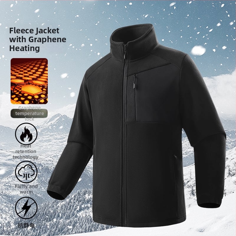 Ανδρικό φλίς μπουφάν με γραφένια επένδυση, εσωτερική φλίς επένδυση, κουκούλα και ψηλή λαιμό, θερμικό εξωτερικό μπουφάν για φθινοπωρινό-χειμερινό εξωτερικό χώρο