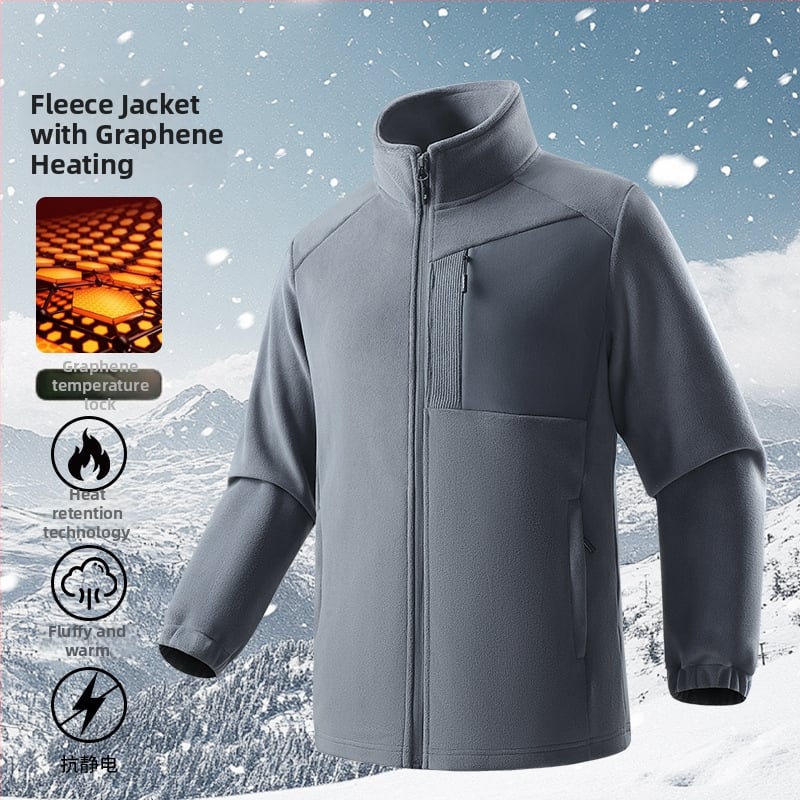 Ανδρικό φλίς μπουφάν με γραφένια επένδυση, εσωτερική φλίς επένδυση, κουκούλα και ψηλή λαιμό, θερμικό εξωτερικό μπουφάν για φθινοπωρινό-χειμερινό εξωτερικό χώρο