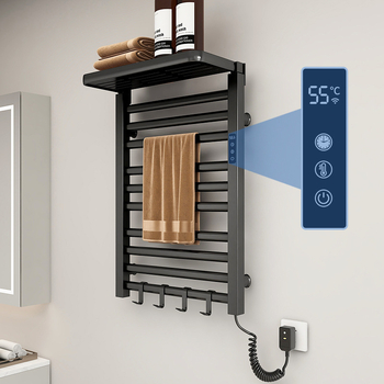 Električni grijani stalak za ručnike u kupaonici, aluminijska legura, 3 etaže, s kukama, elektrostatni premaz, nosivost 20 kg