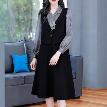 Šifon haljina s mašnicom, ležerni elegantan stil za svakodnevnu vožnju, poliester 50-70% i drugi poliester <30%, duljina 99 cm, bez glačanja