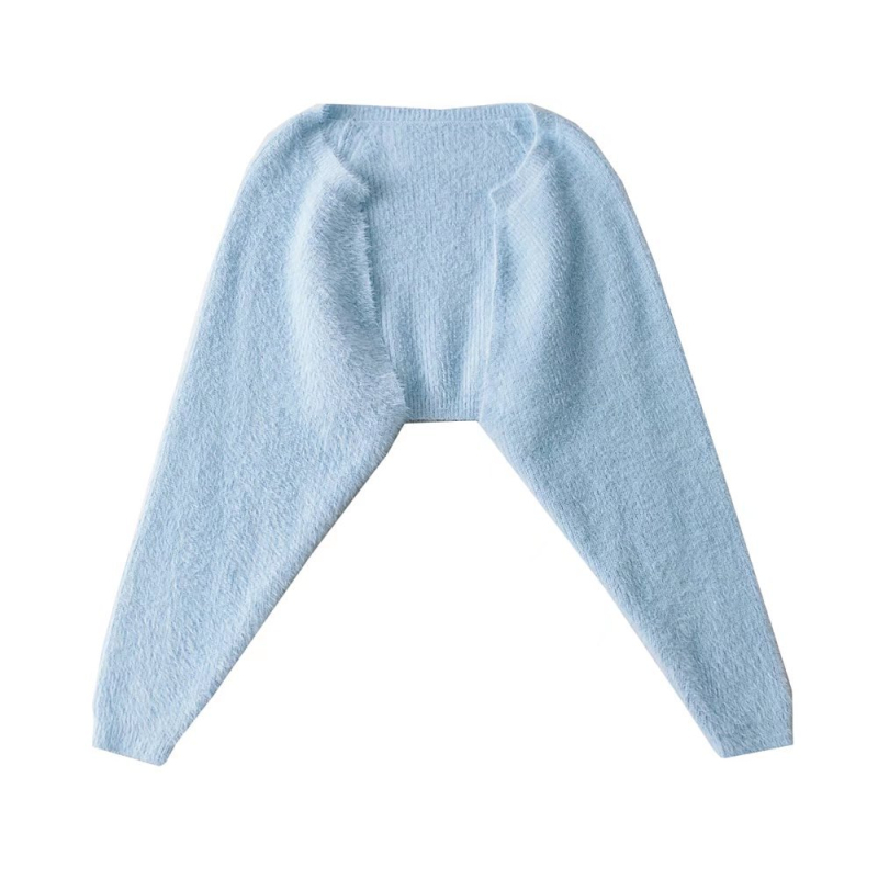 Pleteni kardigan, ležernog kroja, raglan rukavi, okrugli ovratnik, pamuk Core-Spun pređa, jednobojni uzorak, ultra kratka duljina