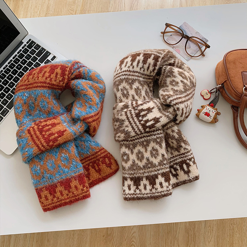 Ženski višebojni šal, warp-kniting, imitacija kašmira i poliestera, topao za zimu