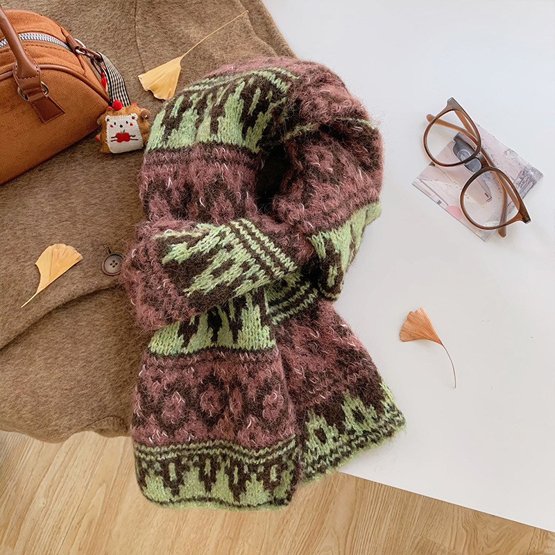 Ženski višebojni šal, warp-kniting, imitacija kašmira i poliestera, topao za zimu
