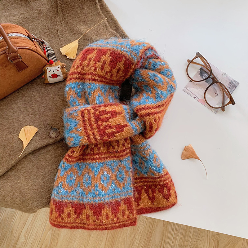 Ženski višebojni šal, warp-kniting, imitacija kašmira i poliestera, topao za zimu
