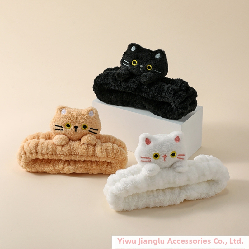 Bandă de față pentru curățare cu urechi de pisică, pluș, antiderapant, model pătrat — Jianglu Jewelry