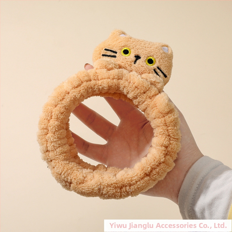 Bandă de față pentru curățare cu urechi de pisică, pluș, antiderapant, model pătrat — Jianglu Jewelry