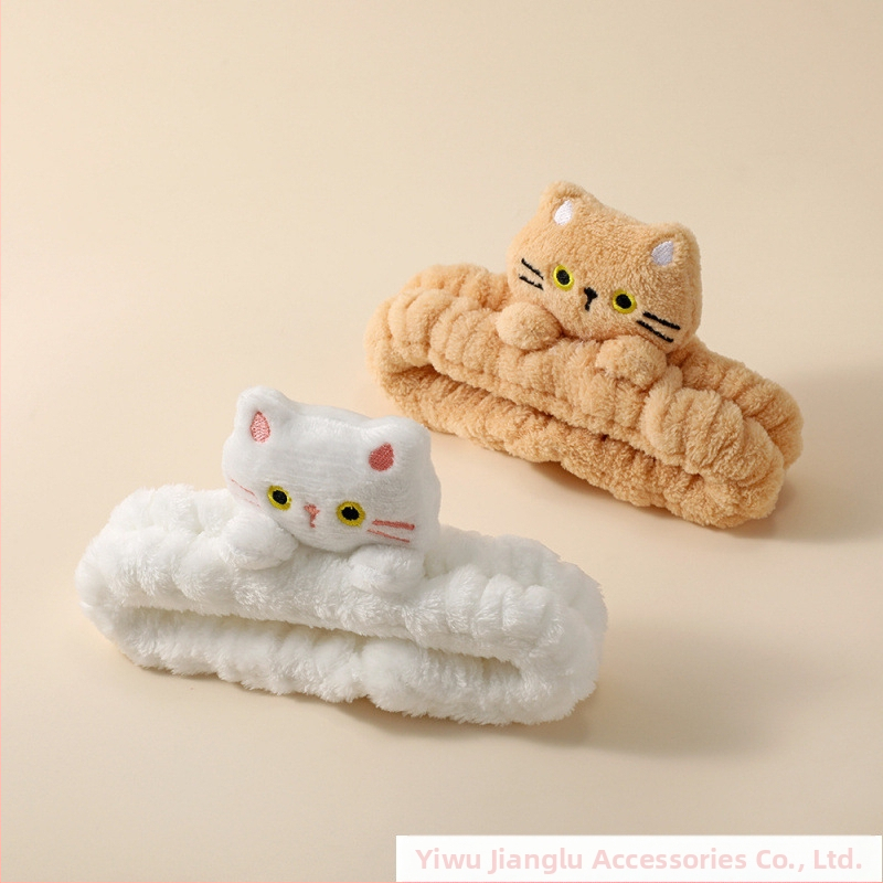 Bandă de față pentru curățare cu urechi de pisică, pluș, antiderapant, model pătrat — Jianglu Jewelry