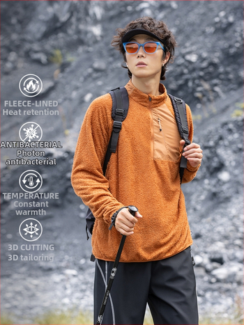 Ζακέτα φλίς με μισό φερμουάρ και ψηλό γιακά, διπλής όψεως φλίς, unisex, για χειμώνα και φθινόπωρο, πολυεστέρας