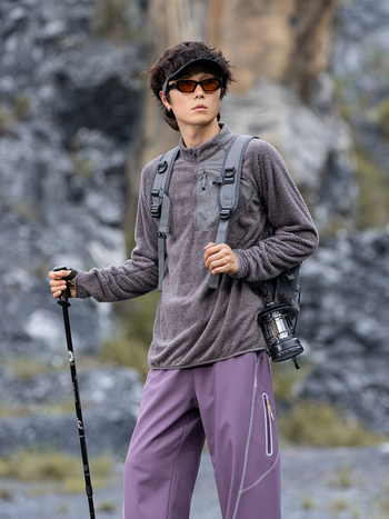 Ζακέτα φλίς με μισό φερμουάρ και ψηλό γιακά, διπλής όψεως φλίς, unisex, για χειμώνα και φθινόπωρο, πολυεστέρας