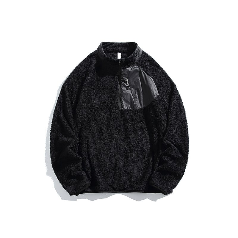 Ζακέτα φλίς με μισό φερμουάρ και ψηλό γιακά, διπλής όψεως φλίς, unisex, για χειμώνα και φθινόπωρο, πολυεστέρας