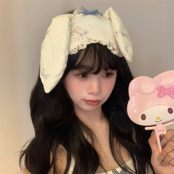 Ruoyang accesorii pentru cap – urechi de pisică / urechi de iepure, stil coreean, material textil, formă de floare, bandă pentru cap și elastic de păr