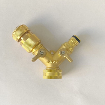 Χαλκός διανομέας ποτίσματος κήπου — διπλής ροής διανομέας νερού, βαλβίδα σφαίρας και Υ-τύπου σύνδεσμος