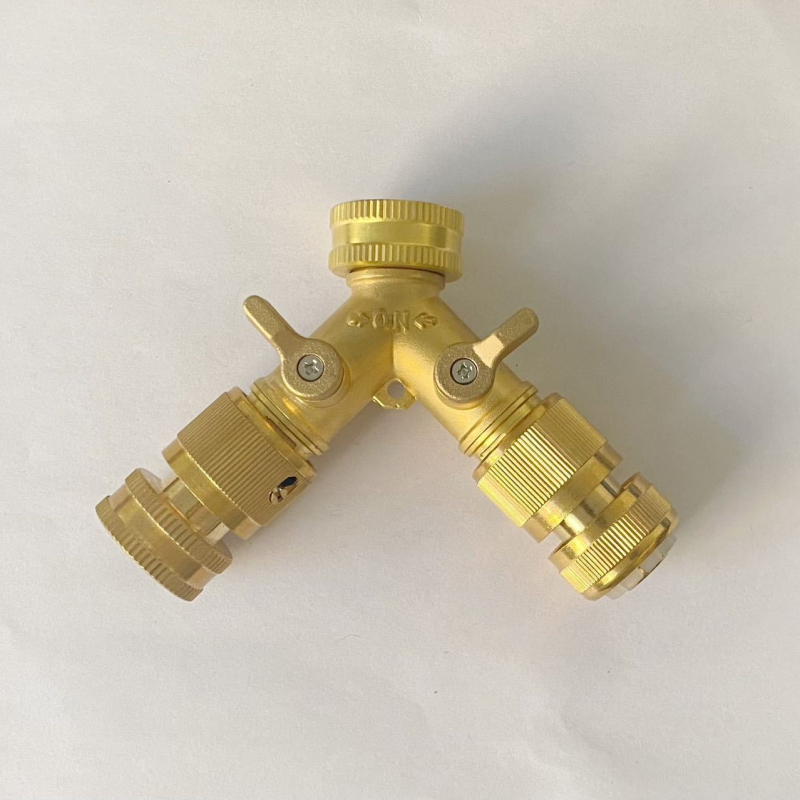 Χαλκός διανομέας ποτίσματος κήπου — διπλής ροής διανομέας νερού, βαλβίδα σφαίρας και Υ-τύπου σύνδεσμος