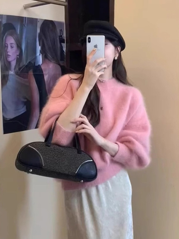 Ženski pulover slobodnog kroja s okruglim izrezom, dugi rukavi, jednobojan, poliester-spandeks mješavina, japansko-korejski casual stil