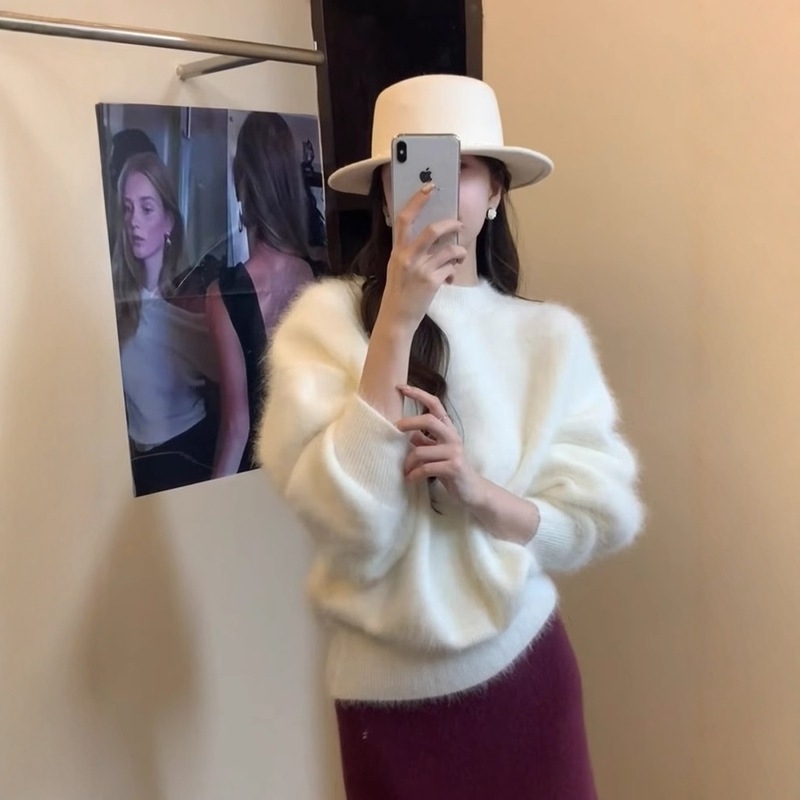 Ženski pulover slobodnog kroja s okruglim izrezom, dugi rukavi, jednobojan, poliester-spandeks mješavina, japansko-korejski casual stil