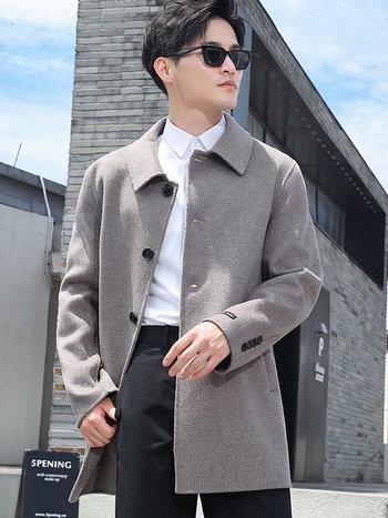 Férfi kétoldalas gyapjúkabát, középhosszú, 100% gyapjú, egysoros zárás