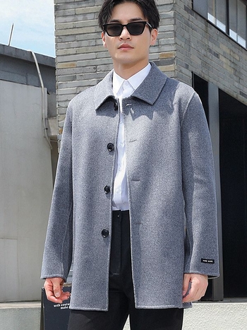 Férfi kétoldalas gyapjúkabát, középhosszú, 100% gyapjú, egysoros zárás