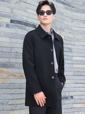 Férfi kétoldalas gyapjúkabát, középhosszú, 100% gyapjú, egysoros zárás