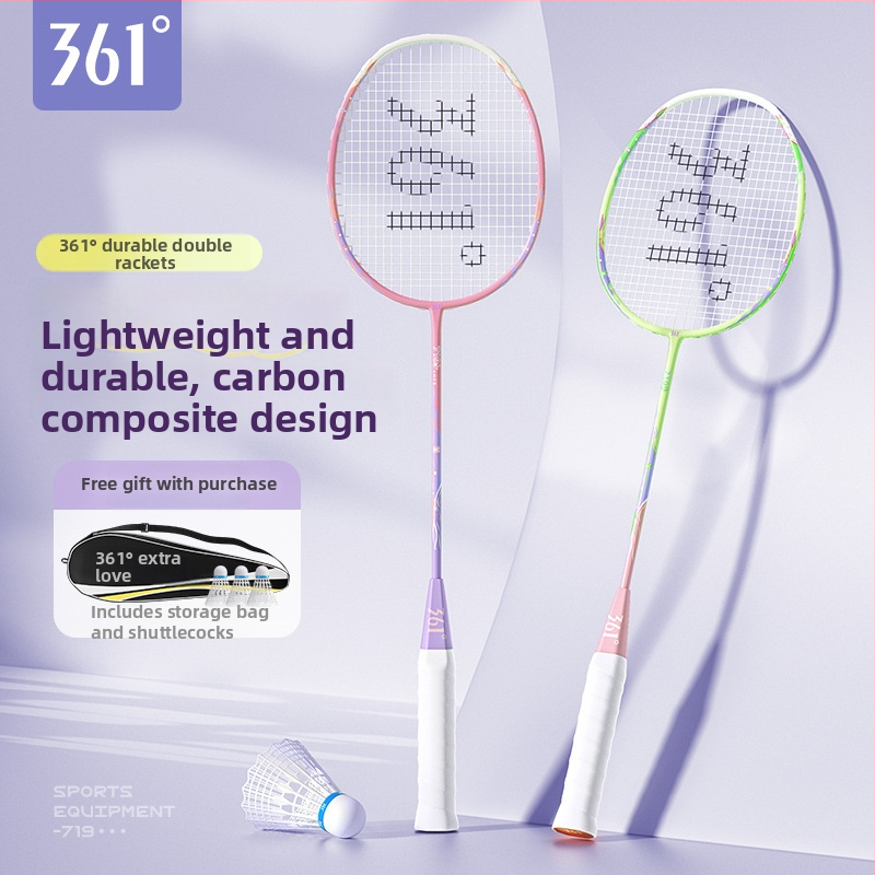 Ρακέτα Μπάντμιντον 361° – άμεσο χτύπημα; πλαίσιο από κράμα άνθρακα-αλουμινίου; βάρος 95-100 g; νάιλον χορδές; πάχος λαβής G5