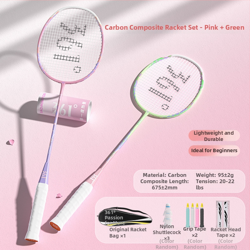 Ρακέτα Μπάντμιντον 361° – άμεσο χτύπημα; πλαίσιο από κράμα άνθρακα-αλουμινίου; βάρος 95-100 g; νάιλον χορδές; πάχος λαβής G5
