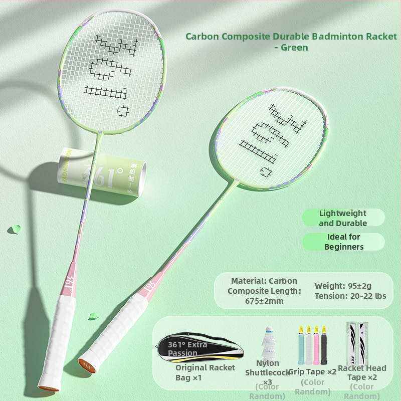 Ρακέτα Μπάντμιντον 361° – άμεσο χτύπημα; πλαίσιο από κράμα άνθρακα-αλουμινίου; βάρος 95-100 g; νάιλον χορδές; πάχος λαβής G5