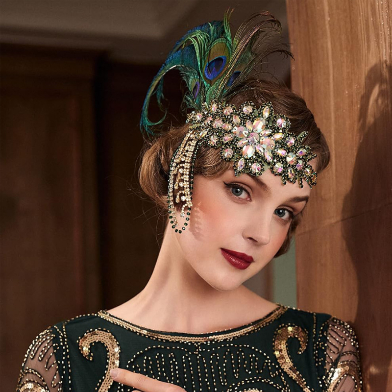 Accesorii pentru cap: bandă cu pene și lanț, în formă de stea, model carouri, Primăvara 2024