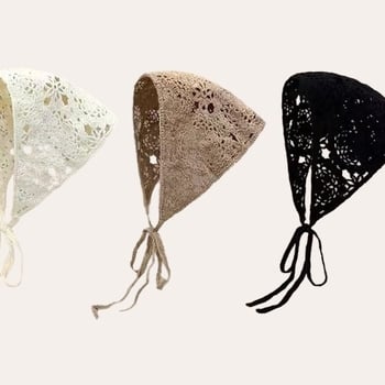 Headwear: Women's hollow-knit headscarf with lace-up triangular headband, Japanese pastoral style (Material: Other; Kind: Headbands, hair ties; Shape: Women's; Season: 2025 Summer)