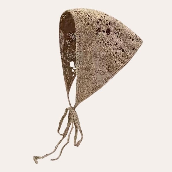 Headwear: Women's hollow-knit headscarf with lace-up triangular headband, Japanese pastoral style (Material: Other; Kind: Headbands, hair ties; Shape: Women's; Season: 2025 Summer)