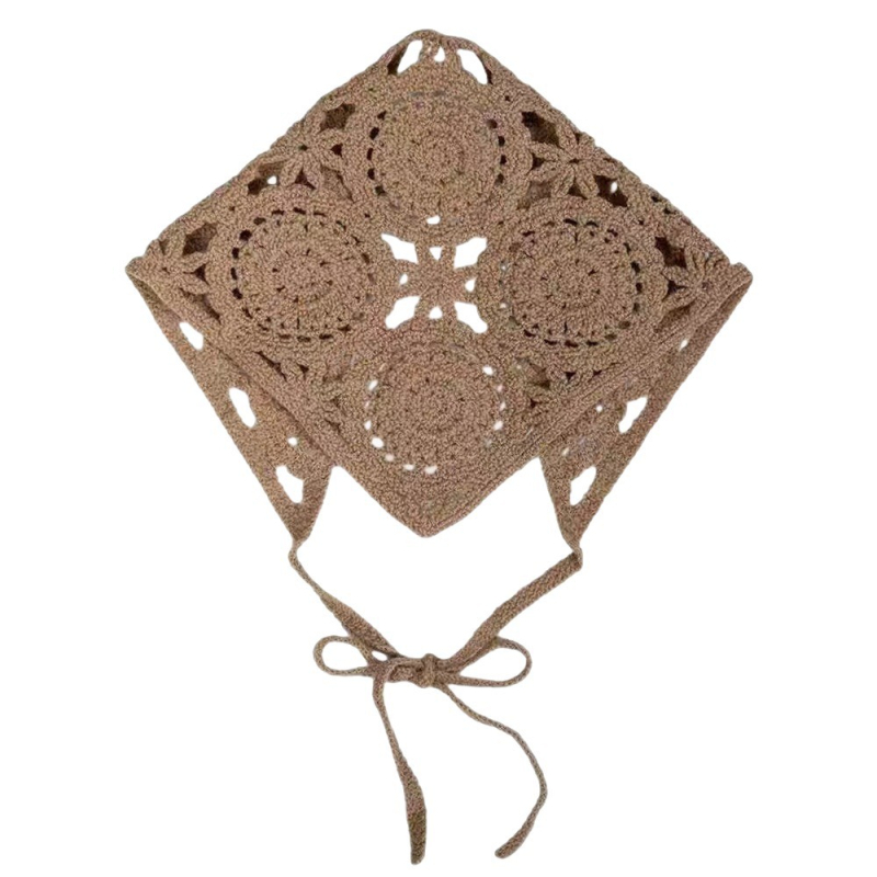 Headwear: Women's hollow-knit headscarf with lace-up triangular headband, Japanese pastoral style (Material: Other; Kind: Headbands, hair ties; Shape: Women's; Season: 2025 Summer)