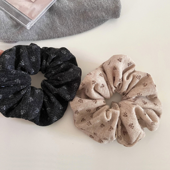 Scrunchie tricotat cu imprimeu floral mic în stil coreean pentru femei, material: țesut, tricotat, brand He Jingxi, elasticitate înaltă