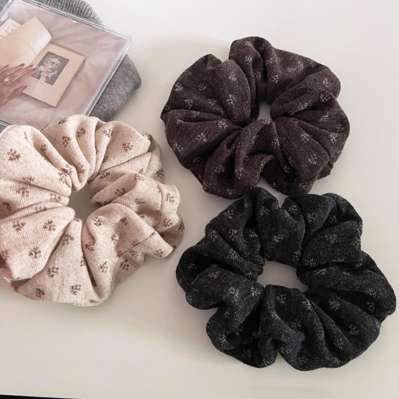 Scrunchie tricotat cu imprimeu floral mic în stil coreean pentru femei, material: țesut, tricotat, brand He Jingxi, elasticitate înaltă