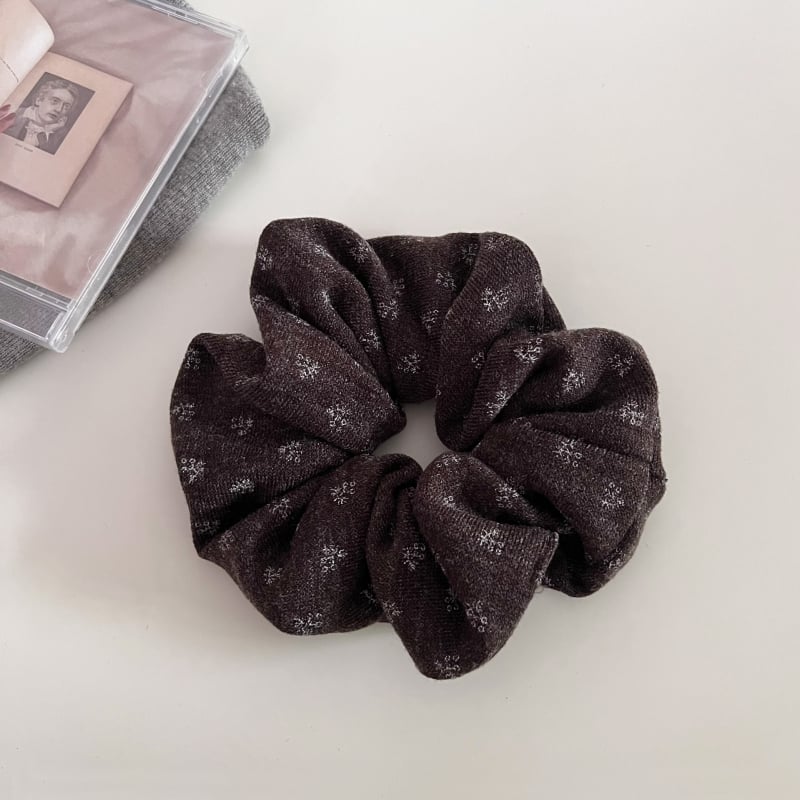 Scrunchie tricotat cu imprimeu floral mic în stil coreean pentru femei, material: țesut, tricotat, brand He Jingxi, elasticitate înaltă