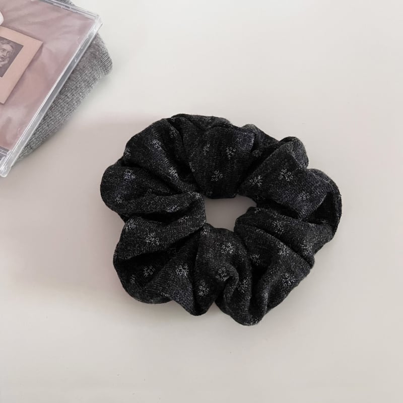 Scrunchie tricotat cu imprimeu floral mic în stil coreean pentru femei, material: țesut, tricotat, brand He Jingxi, elasticitate înaltă