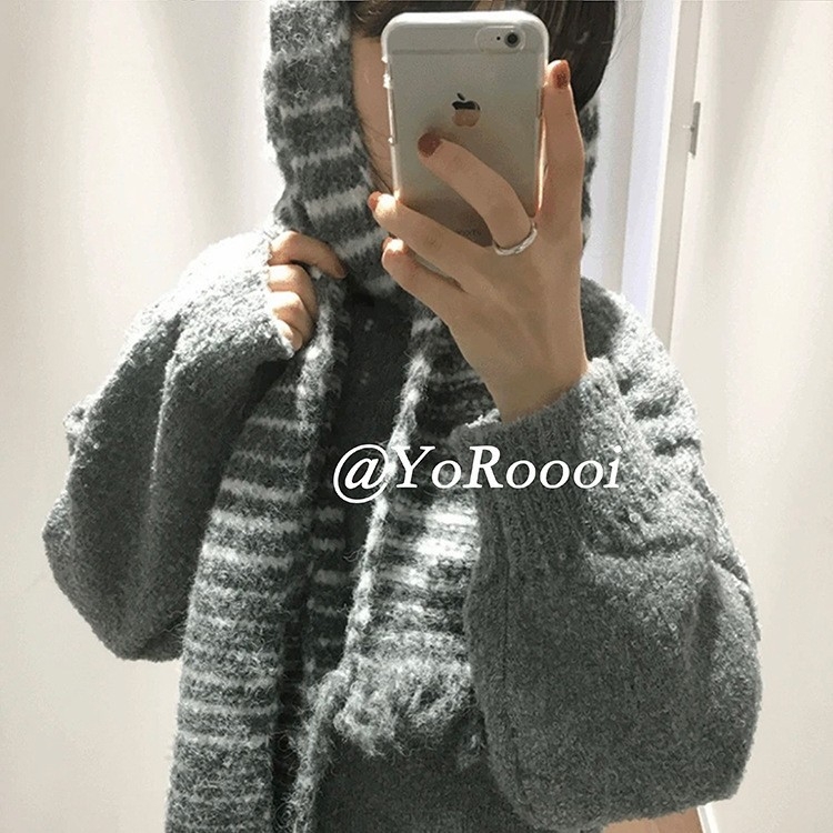 Šal pleteni s resicama i prugama, od poliesternog vlakna, warp-knit, topao za proljeće i jesen