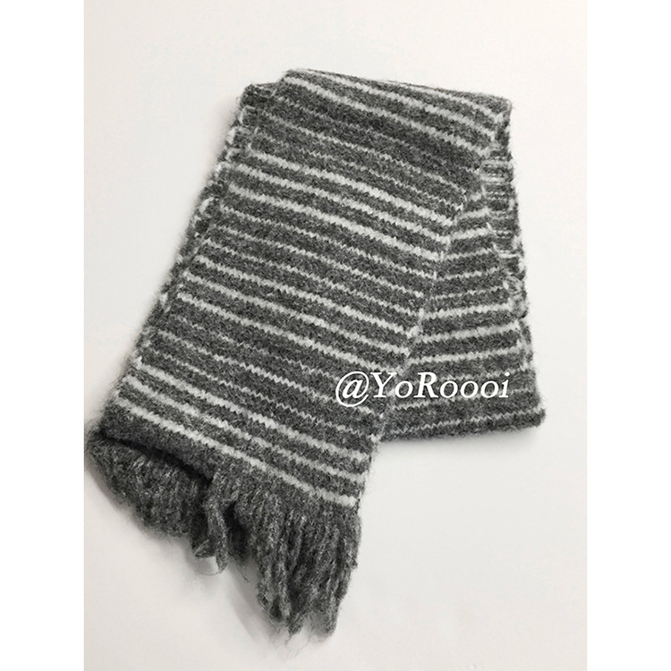Šal pleteni s resicama i prugama, od poliesternog vlakna, warp-knit, topao za proljeće i jesen