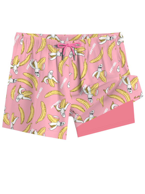 Șorturi de plajă pentru bărbați cu dublu strat, uscare rapidă — 95% poliester, 5% spandex; țesătură țesută, micro-elastic