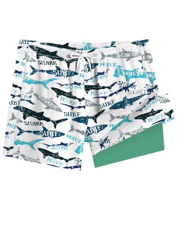 Șorturi de plajă pentru bărbați cu dublu strat, uscare rapidă — 95% poliester, 5% spandex; țesătură țesută, micro-elastic