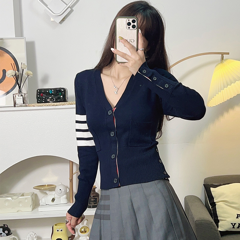 Ženski kardigan od viskoze, pleteni uzorak pruga/plaid, debeo pletenje, strukovni oblik, V izrez, dugi rukavi, Chanel stil