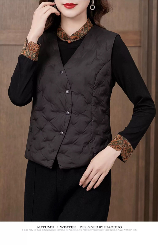 Дамски пухен жилет, тесен силует, V-образно деколте, Nylon плат, пух бял гъши 86–90%