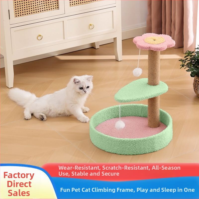 Mačací výstupný rám s integrovaným škrabadlom zo konopnej šnúry, pastoraálny štýl, materiál: Iné, domáci výrobok