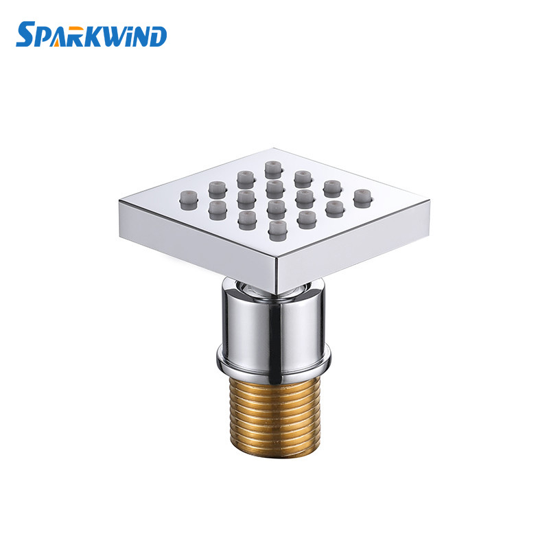 Réz szögletes zuhanyfej oldalsó és felső vízsugárral, masszázs és eső üzemmóddal (Anyag: Réz; Funkciók: Sugárzás, Masszázs, Hab, Eső; Szerelés: Menetes csatlakozás; Bevonat: Elektroplatázás)