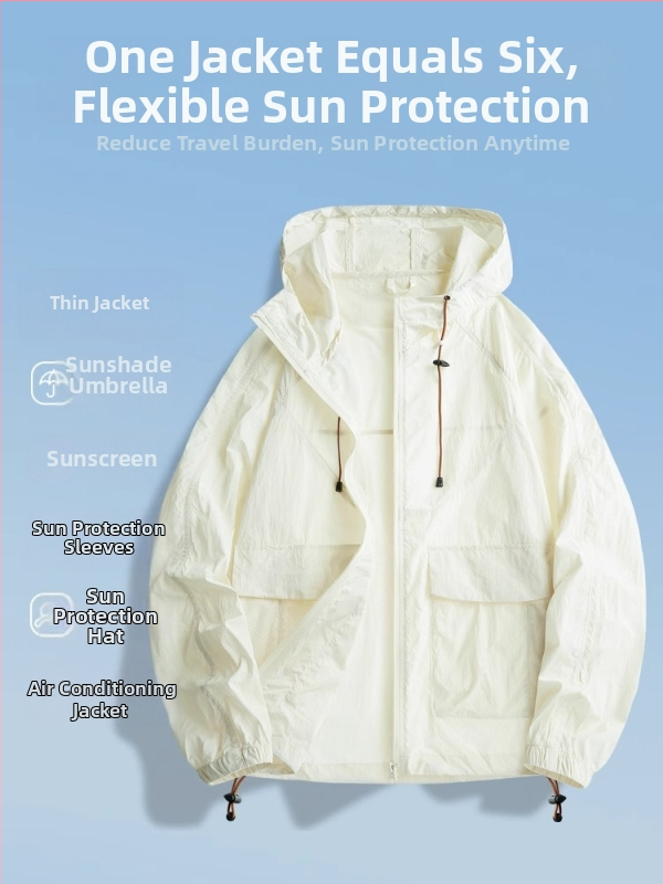 Jakna s kapuljom i UV zaštitom, ultra-tanka za ljeto, slobodan kroj, više džepova, zatvarač