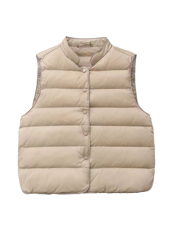 SEVEN TEARS Γυναικείο γιλέκο με πούπουλα, 86-90% λευκό χήνας πούπουλο, παχύ πολυεστέρας, σταθερή γιακά, κρυφό κούμπωμα με κουμπιά, μήκος 50-65 εκ, Χειμώνας 2025, κομψό αστικό στυλ