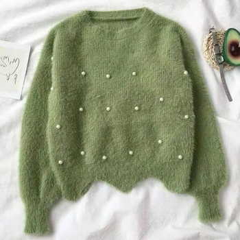 Ženski bez rukava pleteni džemper s dojmom lažne norke, korejski stil, okrugli izrez, poliester