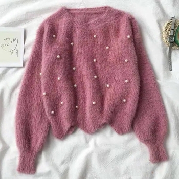 Ženski bez rukava pleteni džemper s dojmom lažne norke, korejski stil, okrugli izrez, poliester
