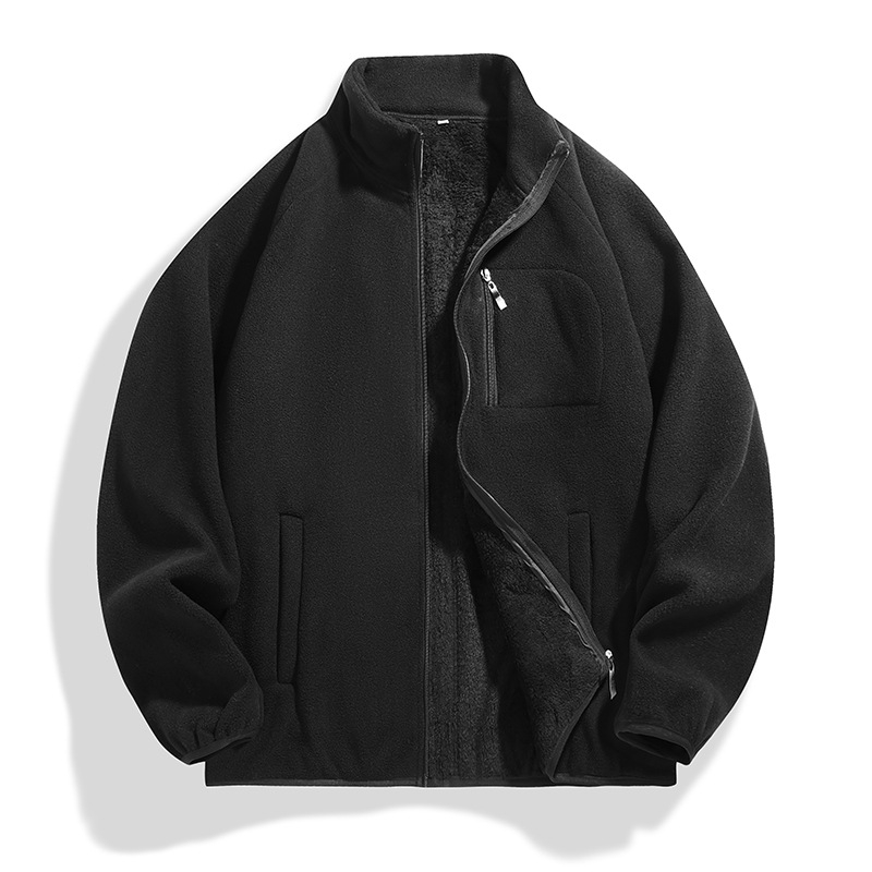 Φλις μπουφάν, στυλ καριγκάν, μονόχρωμο βασικό μοντέλο; ύφασμα: ανάμειξη συνθετικών ινών; επένδυση: πολυεστέρας; εποχές: φθινόπωρο και χειμώνας; unisex