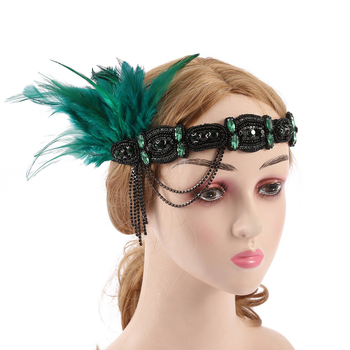 Bandă pentru cap exotică cu pene pentru femei — lucrată manual din material textil
