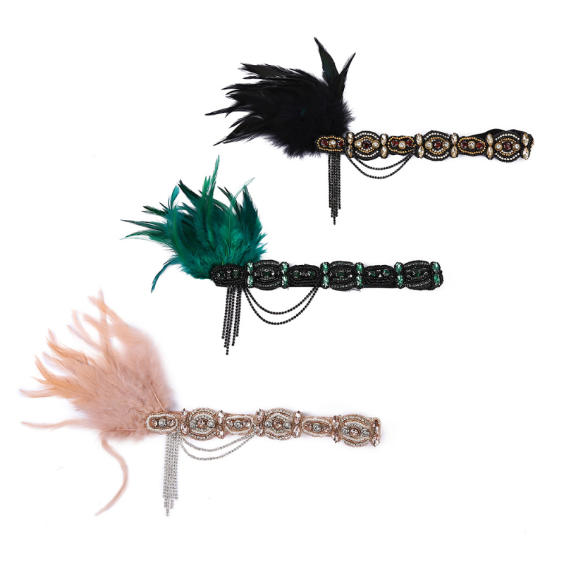 Bandă pentru cap exotică cu pene pentru femei — lucrată manual din material textil